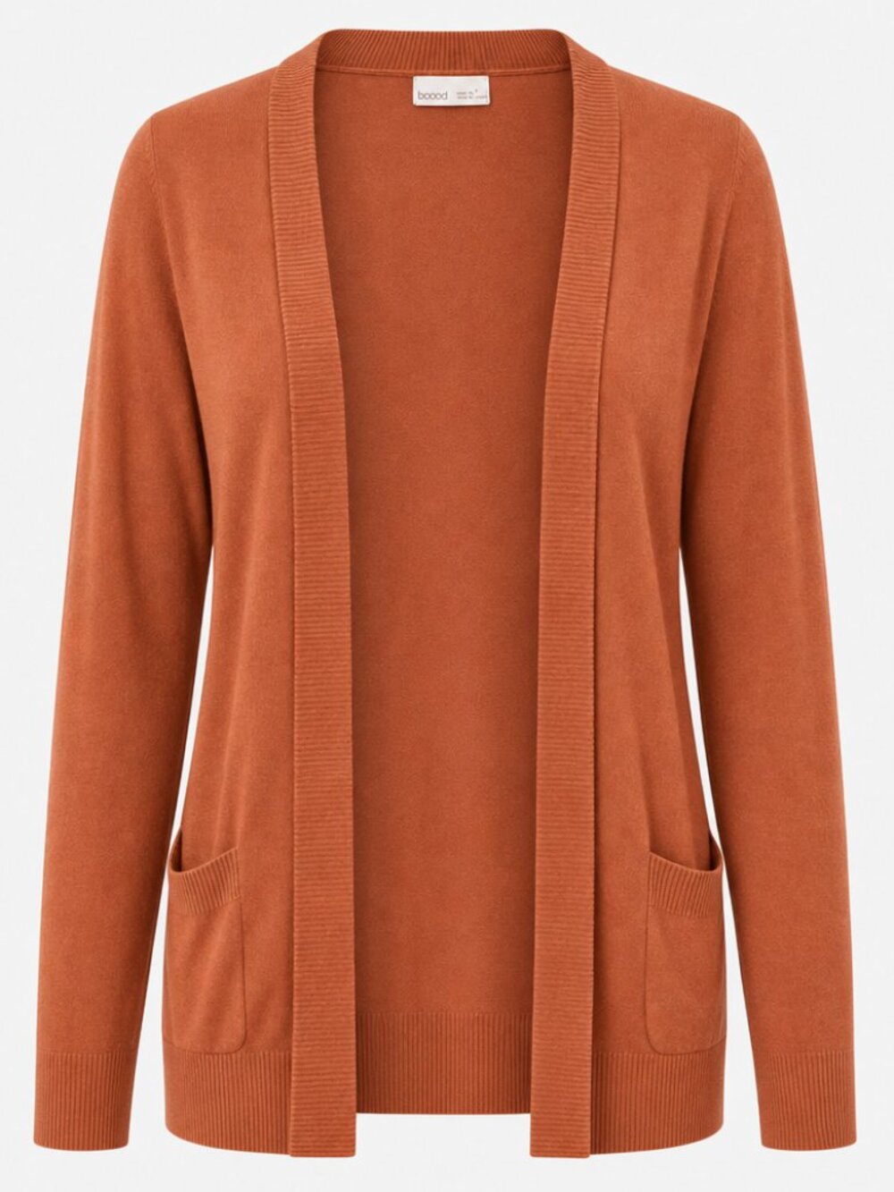 BeCool 1X Feminine Fall Office Orange Open Front Shawl Collar Cardigan